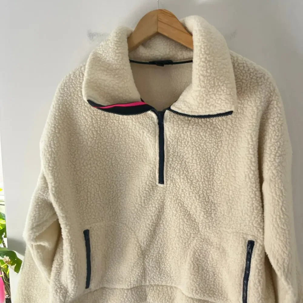 J. Crew White Sherpa Half Zip Sweatshirt Size Large